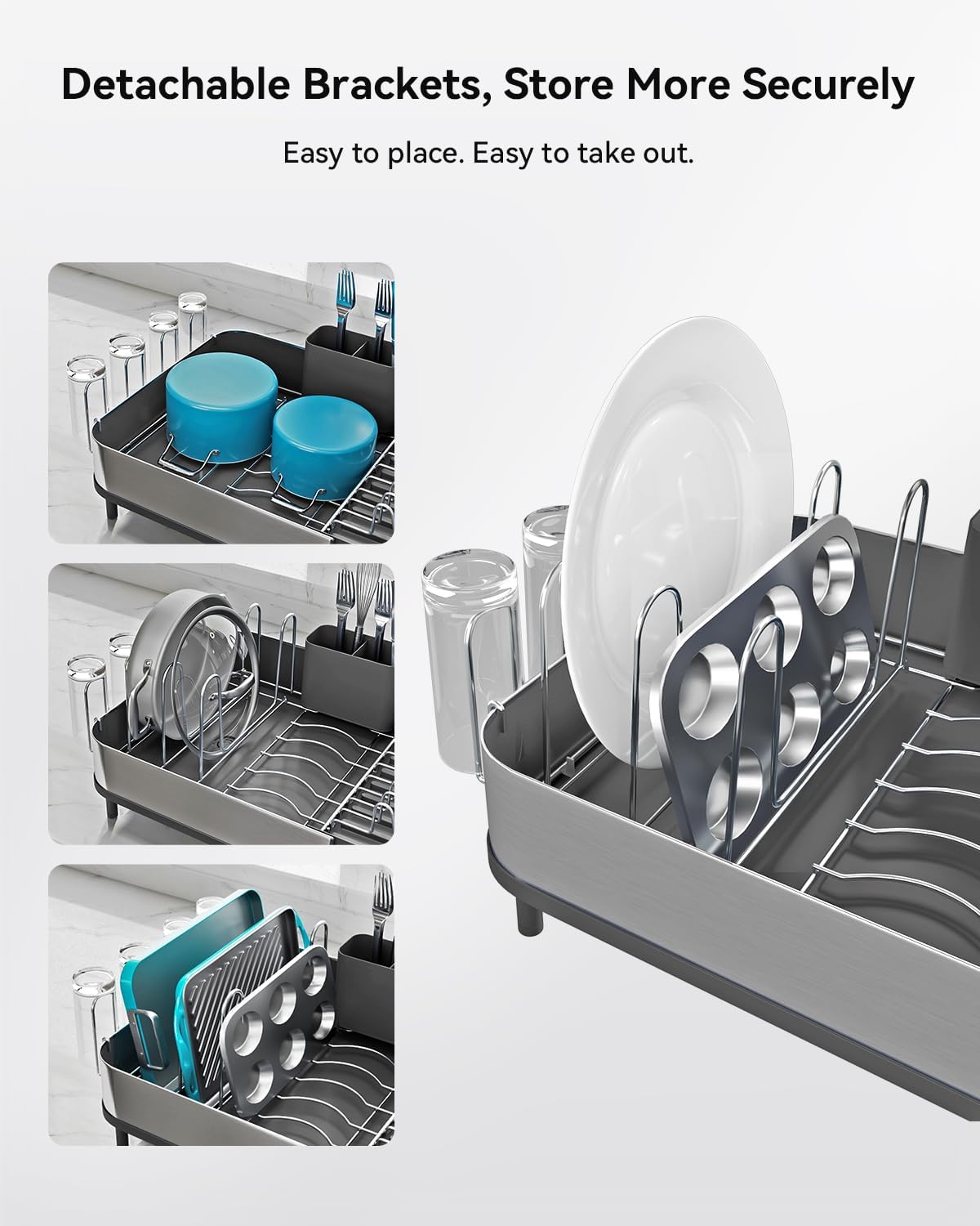 SUNLY Expandable Dish Drying Rack - Space-Saving Kitchen Organizer with Versatile Brackets - Black
