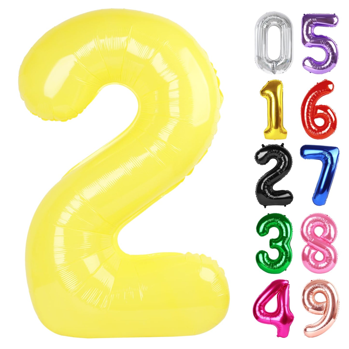 Yellow Number 2 Balloon 40 Inch, 2nd Birthday Decoration for Toddlers Girls Boys, Sparkling 2 Number Balloon Party Decor