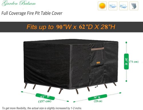 600D Heavy Duty Waterproof Patio Furniture Covers - UV Resistant Rectangular Table & Chair Set | 90" W x 62" D x 28" H - Black