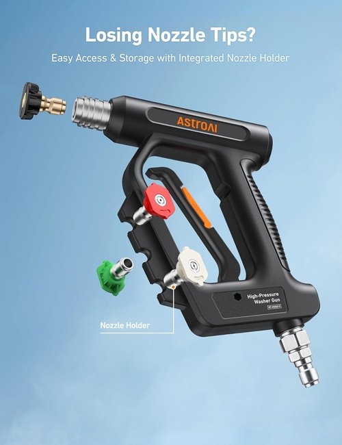 AstroAI High-Pressure Washer Gun - 4 Nozzles & 3/8” Swivel Connector | 4060PSI, Ideal for Car Wash Foam