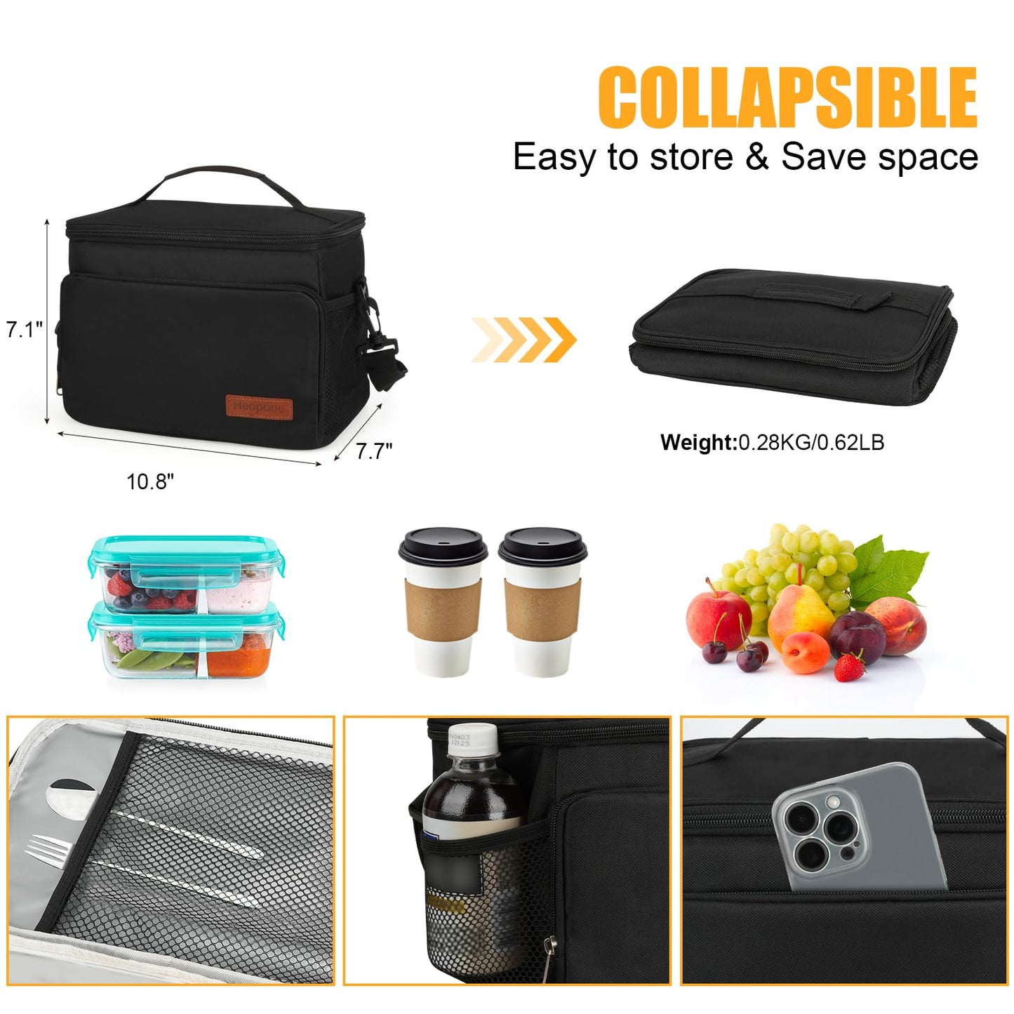 Coreskin Insulated Lunch Box for Adults, 15L Leakproof Cooler Bag with Multi Pockets, Adjustable Strap, Ideal for Work, Beach & Picnic