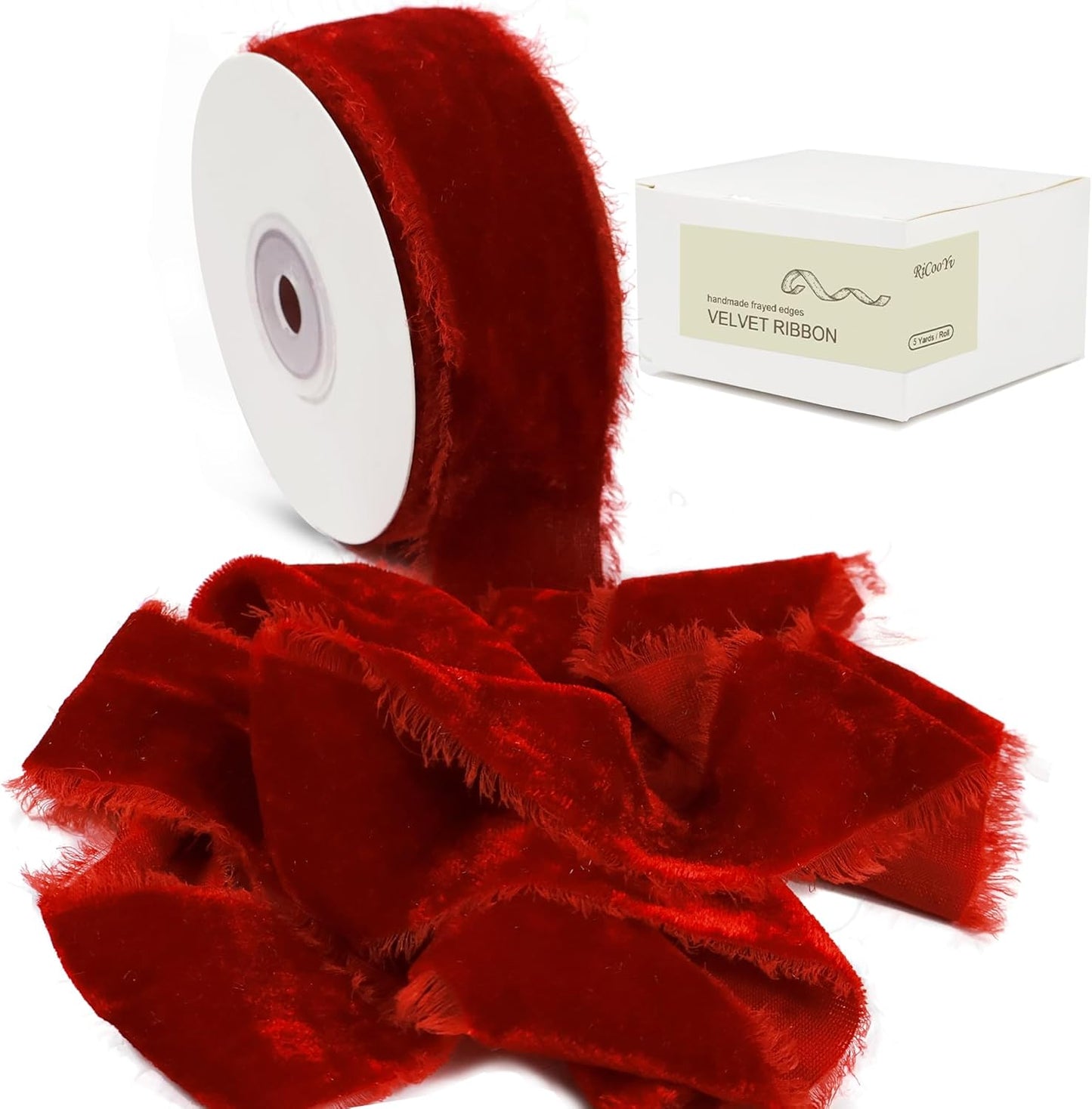 Red Velvet Ribbon - Handmade Silk Fabric, 1.5 Inch x 5 Yards, Perfect for Gift Wrapping & Decorations