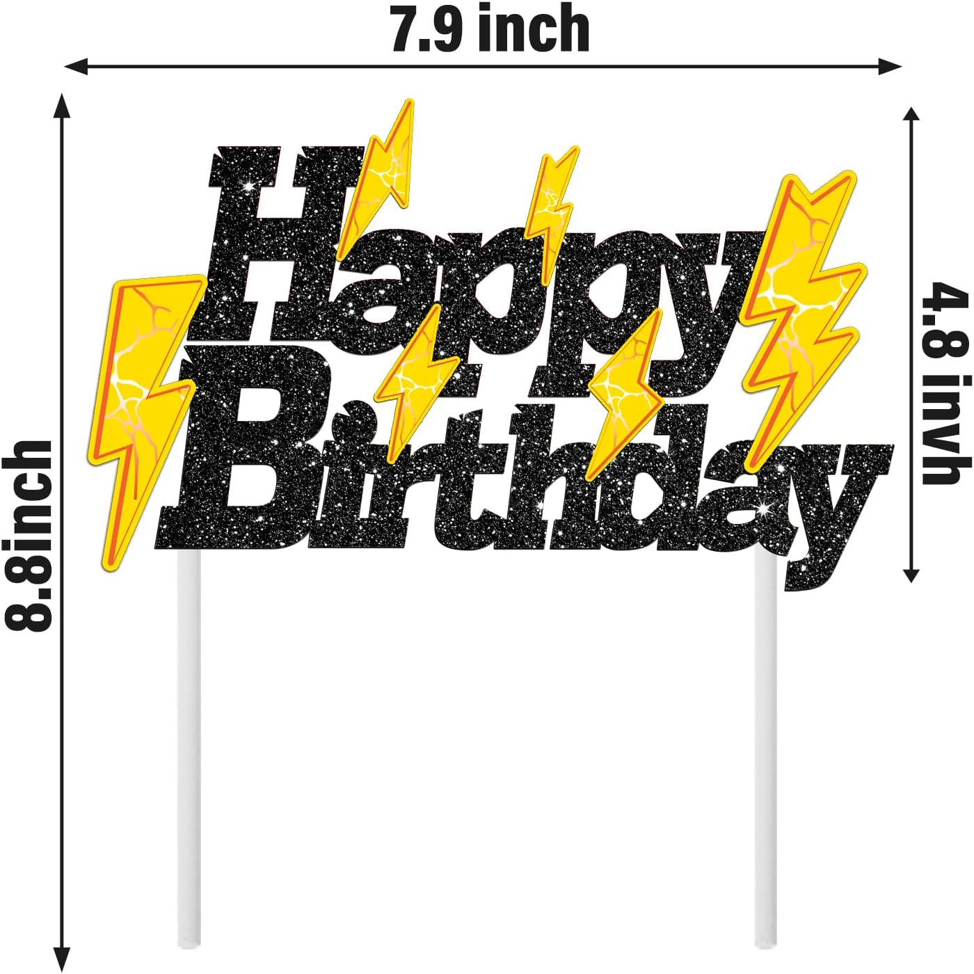 Skiennix Glitter Black Lightning Bolt Cake Toppers - Fun Birthday Party Decorations for Kids