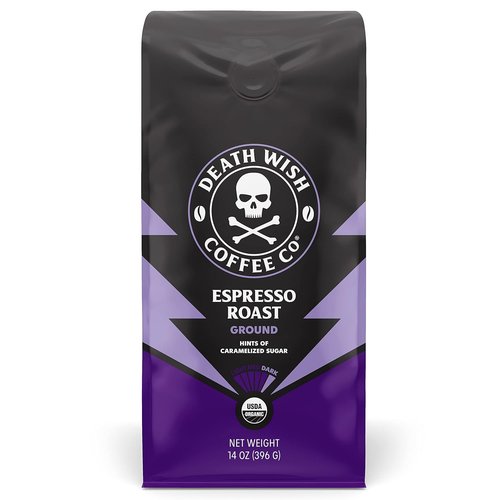 Death Wish Coffee - Organic Fair Trade Espresso Roast Ground Coffee - 14 Ounce Pack