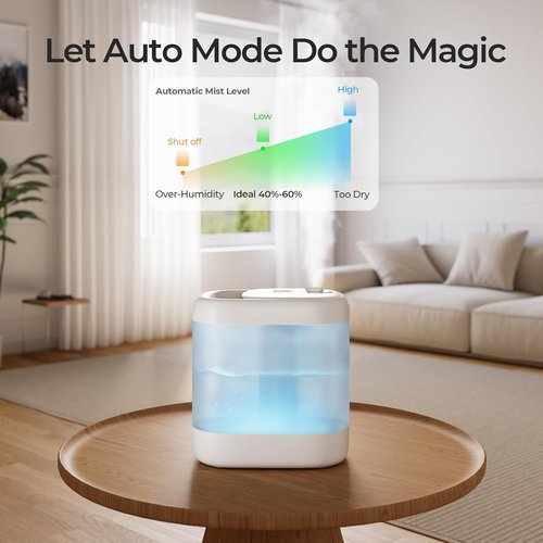 Homvana Humidifier - 5L Top Fill Cool Mist for Bedroom | Easy to Clean, Quiet 40H Runtime, Essential Oil Diffuser
