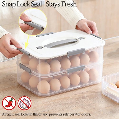 Deviled Egg Container with Lid, Double Layer Egg Container, 36 Count Deviled Egg Tray- Secure Lock & Handle, Stackable, Leak-Proof Design for Parties & Catering, White