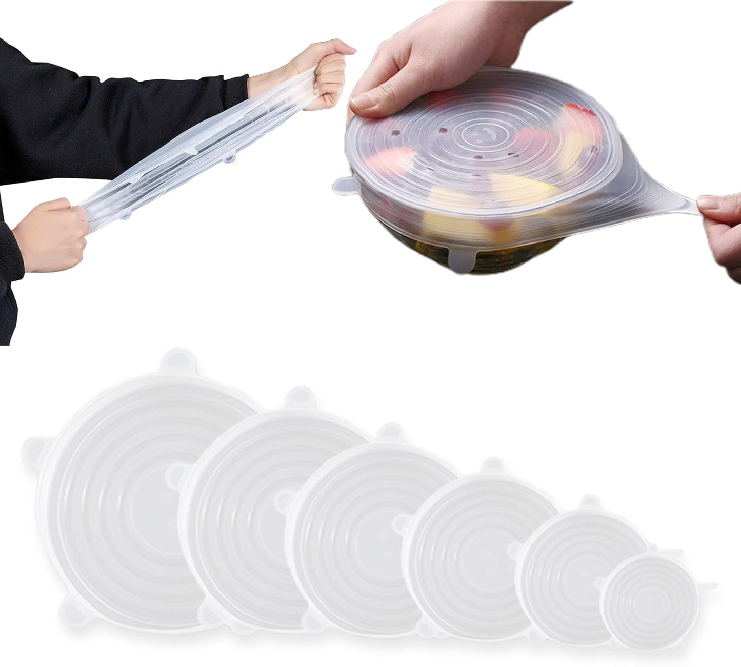 Skiennix 6 Pack Silicone Stretch Lids - Reusable Food Storage Covers for Bowls, Cups & Containers | Dishwasher & Freezer Safe