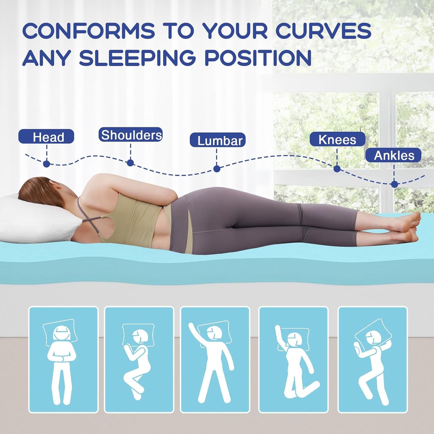VALUXE Queen Mattress Topper - 3 Inch Cooling Gel Memory Foam for Back Pain Relief | Soft & Breathable (Blue)