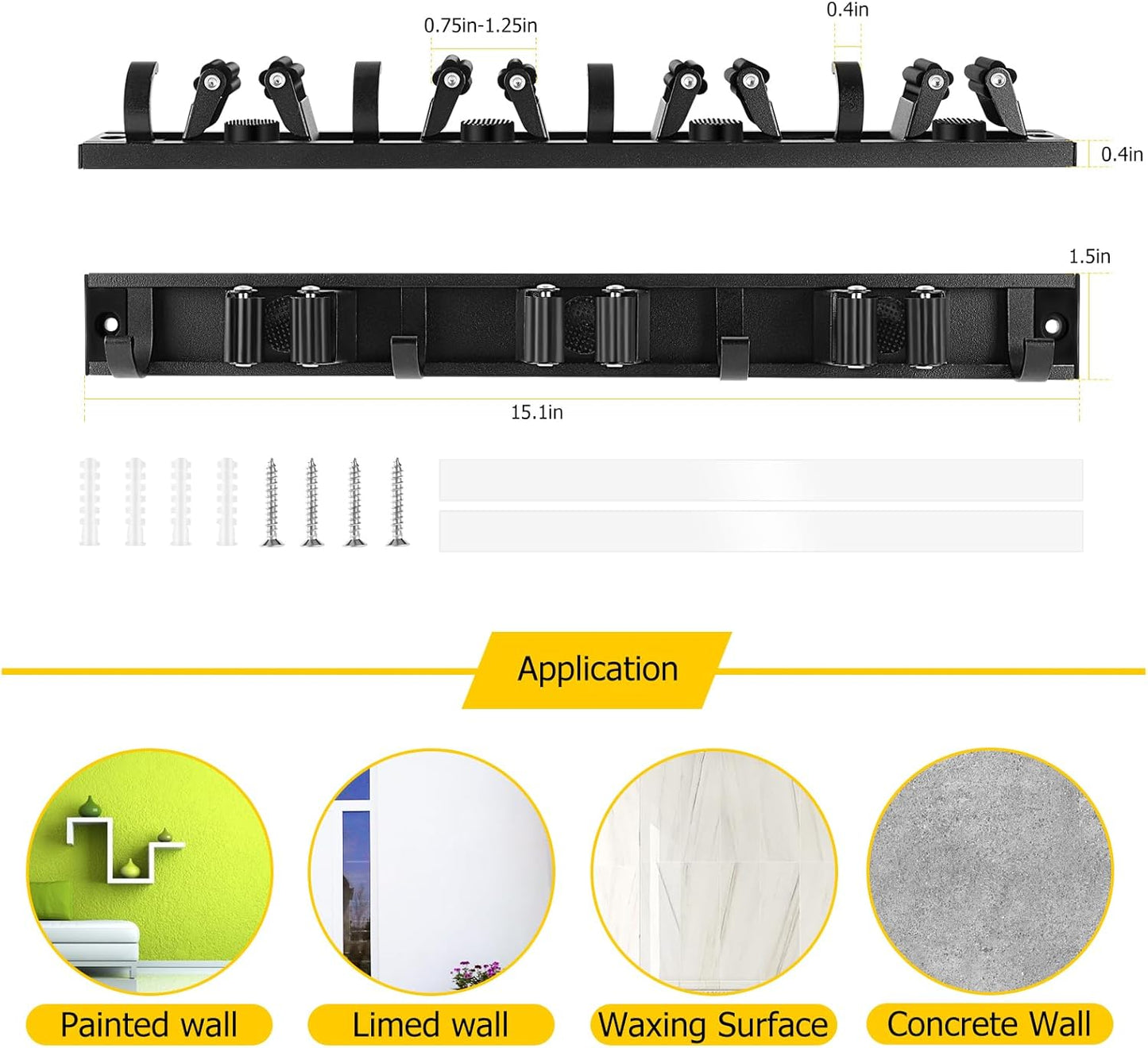 SLIIMU 30'' Movable Broom and Mop Holder - Wall Mount Organizer with 7 Racks & 8 Hooks for Home