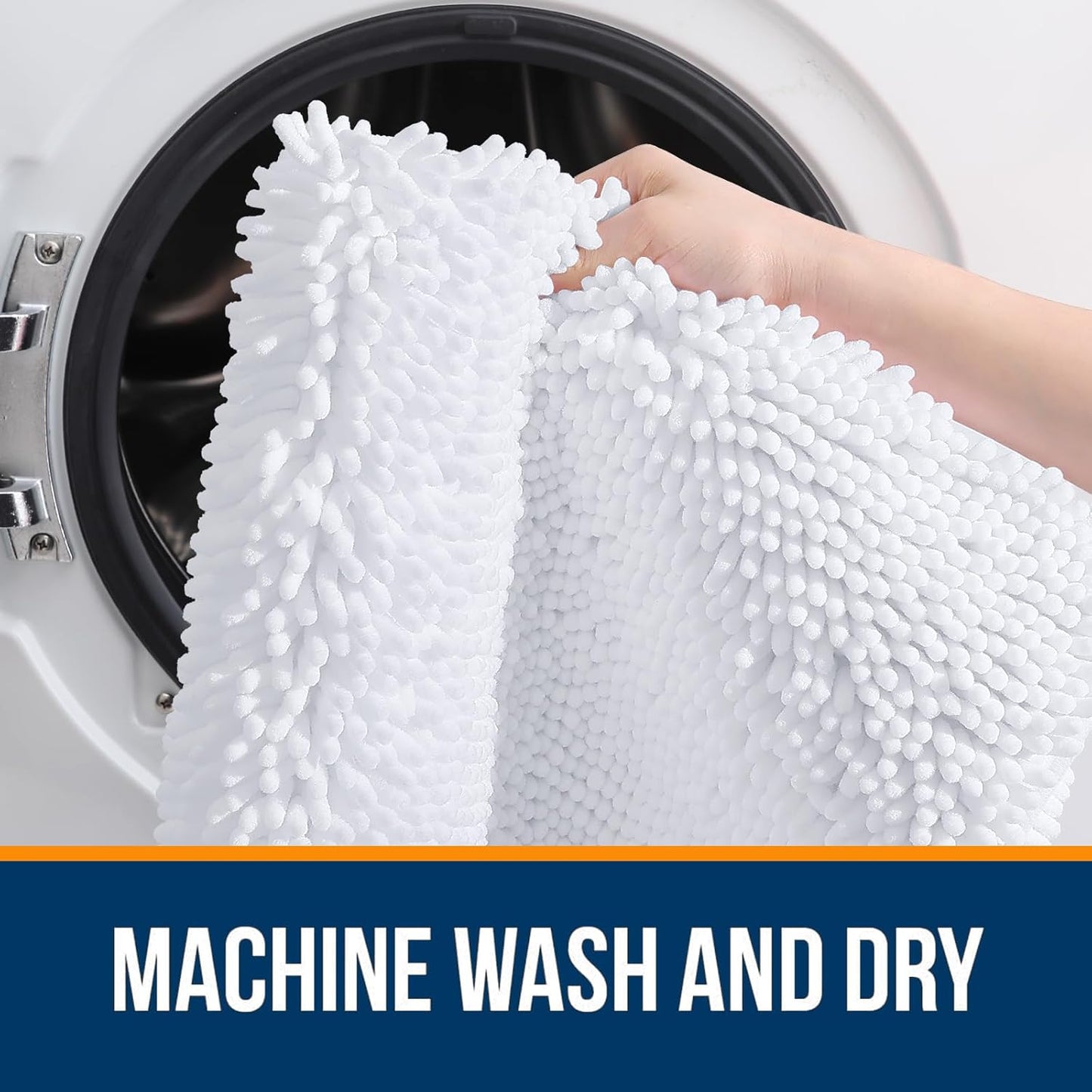 OLANLY Bathroom Runner Rugs - Extra Soft Chenille Bath Mats | 59x20, Quick Dry & Machine Washable, White