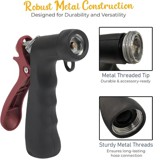 Industrial Nozzle - Heavy-Duty Hot/Cold Water Hose Nozzle for Enhanced Comfort & Durability | Red/Black