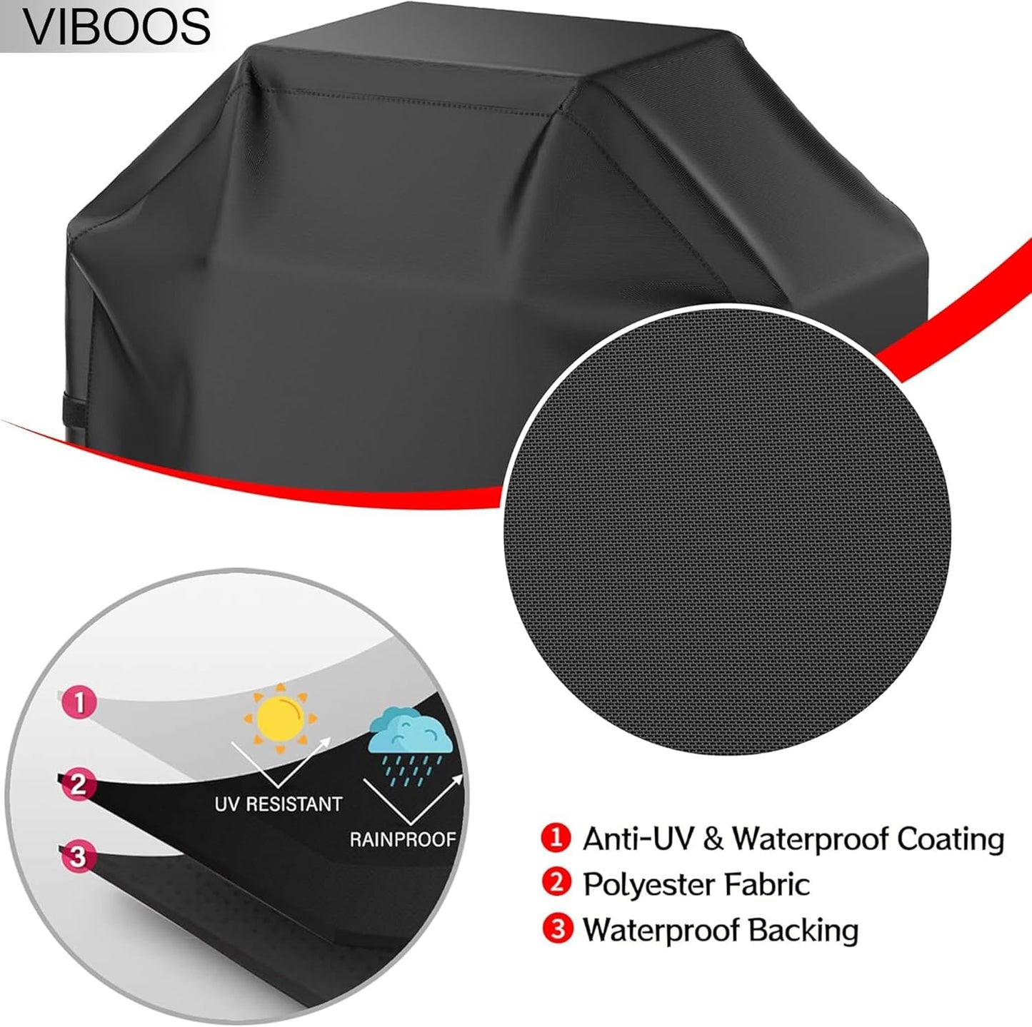 Skiennix 58-Inch BBQ Gas Grill Cover - Waterproof, Anti-UV, Rip-Proof, Adjustable Hem, Black