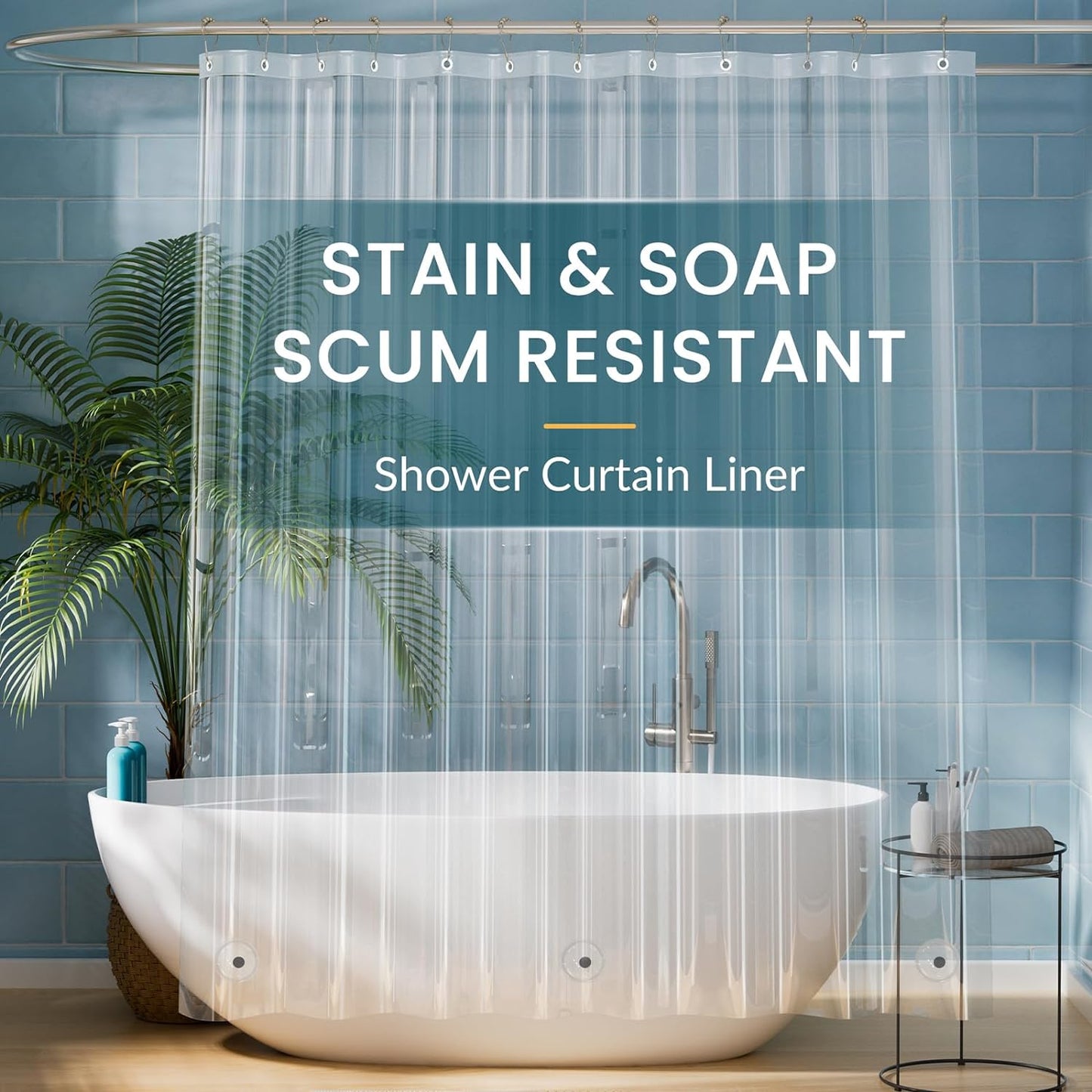 Titanker Clear Shower Curtain Liner - Waterproof PEVA Plastic | 72 x 72 Inches with Magnets & Rustproof Grommets