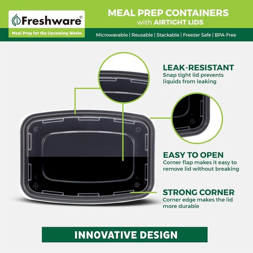 Freshware Meal Prep Containers - 150 Pack 1 Compartment Food Storage with Lids | BPA Free, Stackable, Microwave Safe (28 oz)