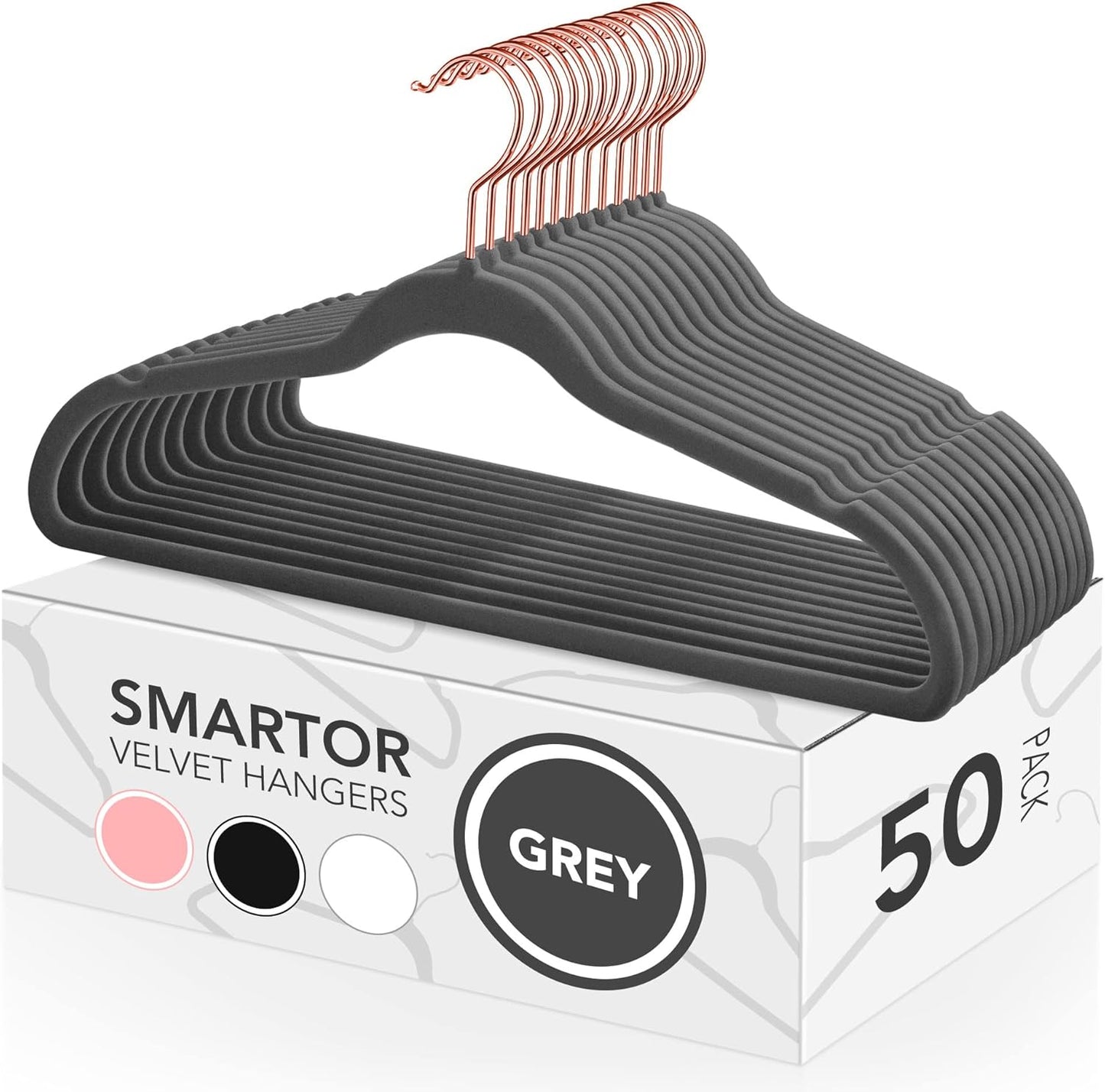 Smartor Velvet Hangers - 50 Pack Non-Slip Heavy Duty Clothes Hangers with 360° Rotating Rose Gold Hook | Slim Space-Saving Closet Organizer