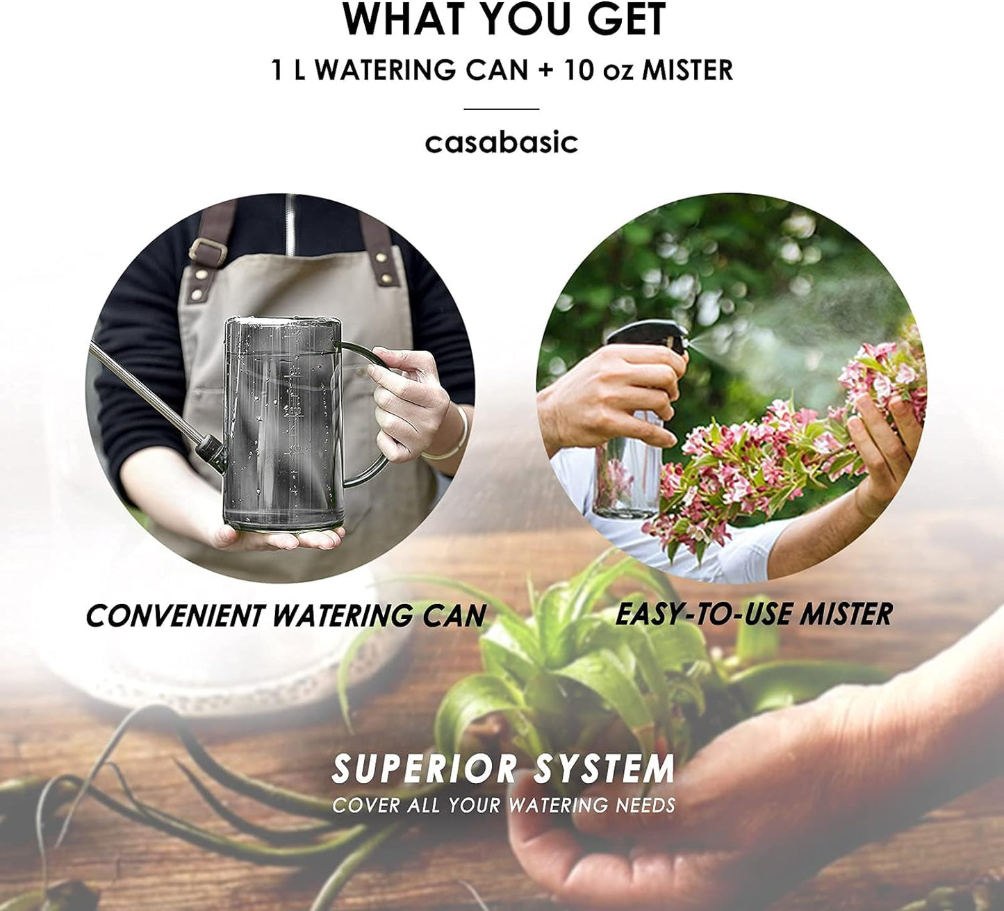 Skiennix Watering Can - Small Indoor Watering Can for House Plants & Succulents | 1 Liter with Bonus Mister