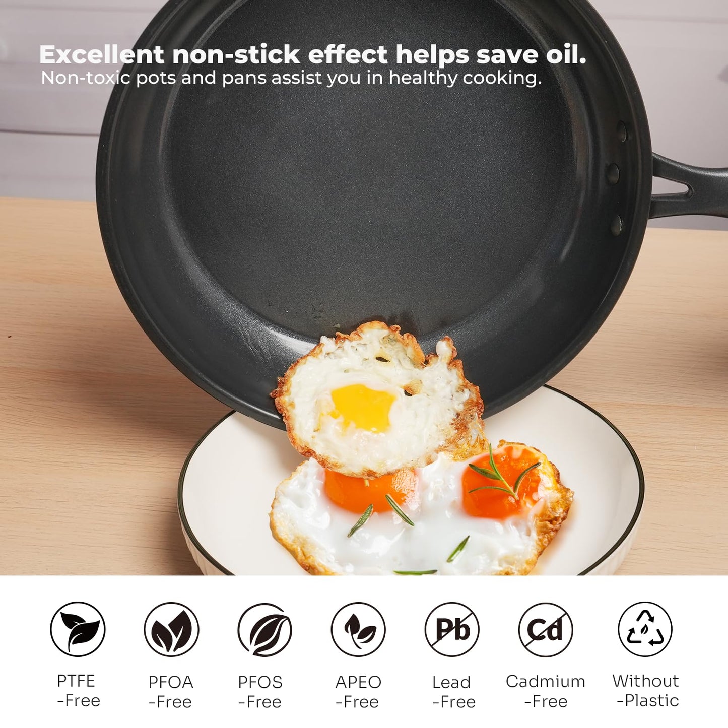 ZHANG XIAO QUAN SINCE 1628 Die-Cast Aluminum Nonstick Frying Pan 10 Inches with Non-Toxic Coating, Skillet with Bakelite Wood Grain Handle, Even Heating Cookware, PFOA/PFOS Free, Black