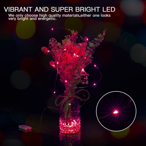 Brightown 12 Pack LED Fairy Lights, Waterproof, Red, 7 Feet, 20 LEDs, Battery Operated, Flexible Silver Wire, Safe, Energy Saving, Long-Lasting, Indoor and Outdoor Use