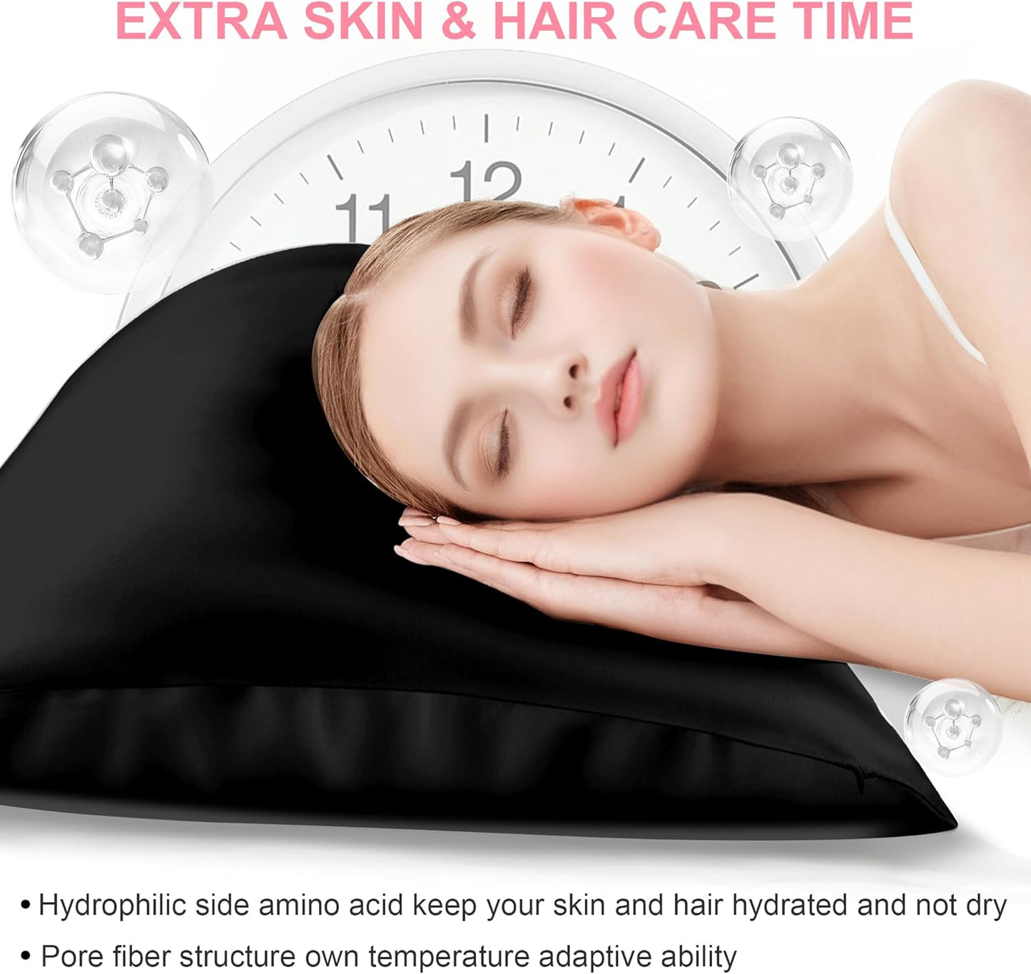 Skiennix Mulberry Silk Pillowcases - King Size 2-Pack with Hidden Zipper | Soft, Breathable & Cooling Black Set for Hair and Skin
