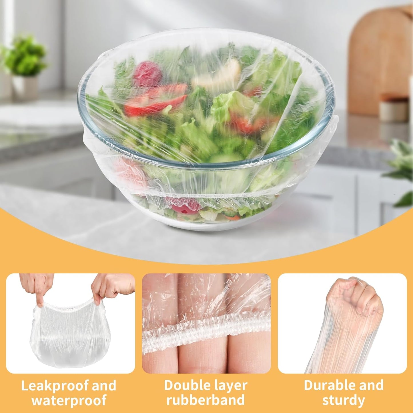 Skiennix 200 Bowl Covers - Large Elastic Reusable Plastic Wrap for Food Storage & Sourdough Proofing - BPA-Free