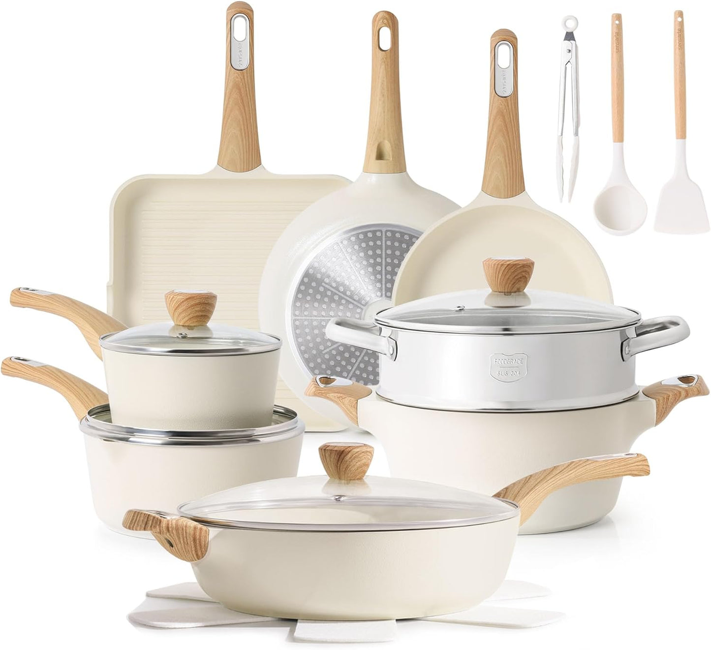 SENSARTE 20-Piece Ceramic Cookware Set - Nonstick Induction Pots & Pans | Healthy, Non-Toxic Design