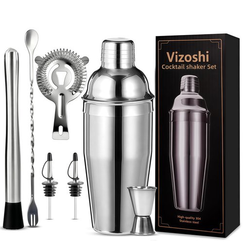 Cocktail Shaker Set Bartender Kit,Professional Bar Set, Martini Shaker, Jigger, Strainer, Mixer Spoon, Muddler, Liquor Pourers Ideal Bar Accessories for Home, Gift for Christmas, Birthday, Beginners