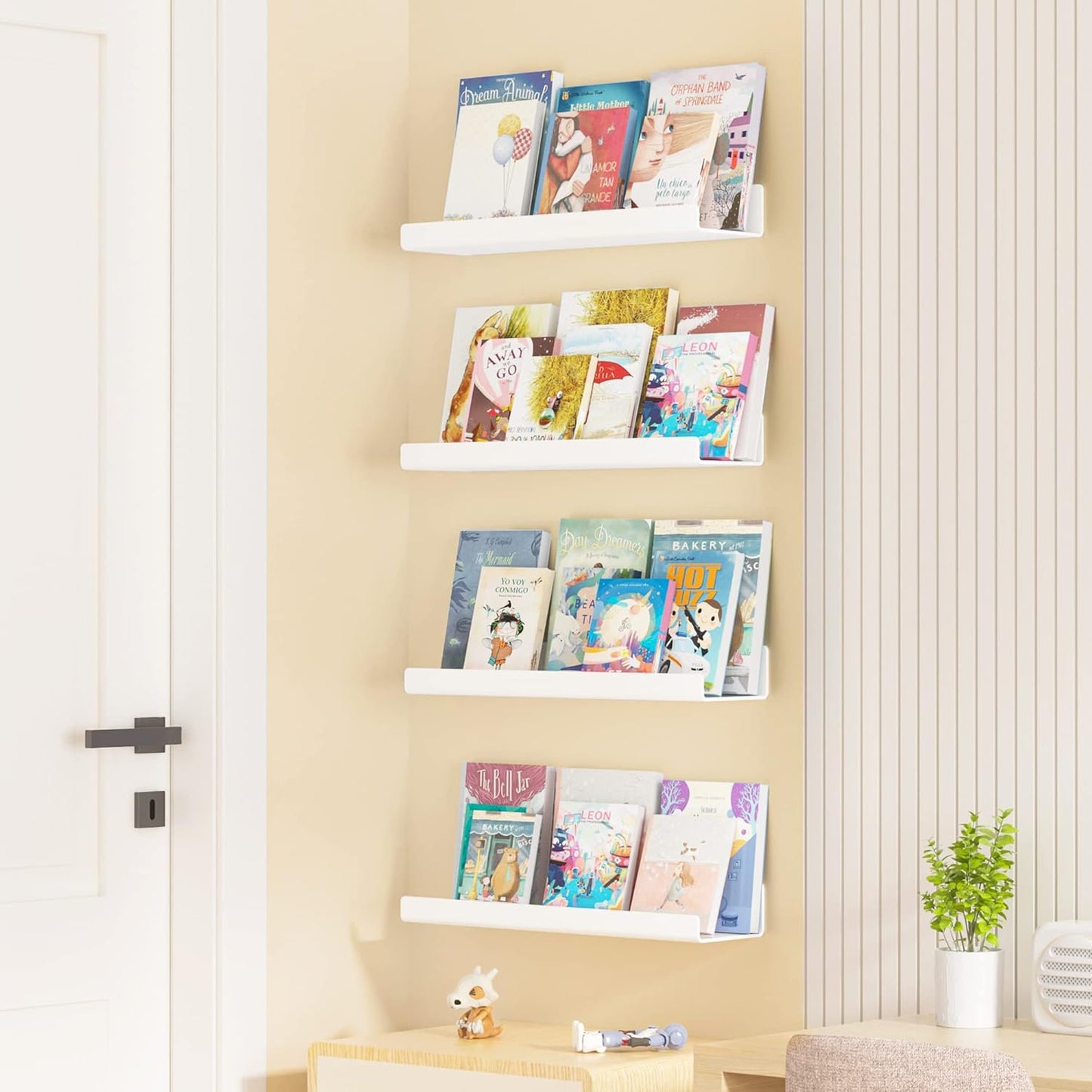 Upsimples Acrylic Wall Shelves - 15" Floating Display Shelf Set for Perfume & Books | White, 4 Pack