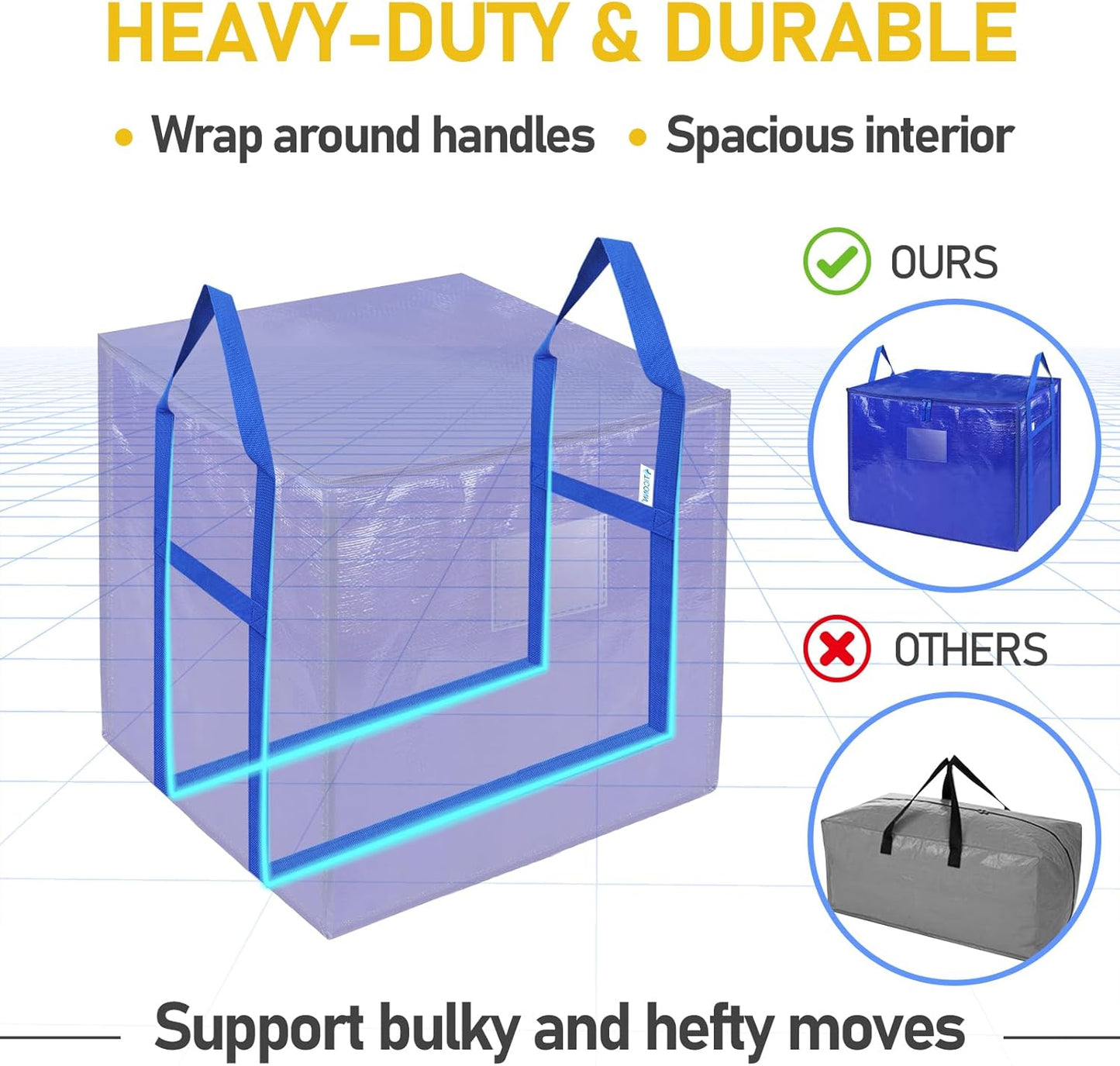 TICONN Extra Large Moving Bags - Heavy-Duty Storage Totes with Zippers & Handles | 45 Gallon, 2 Pack