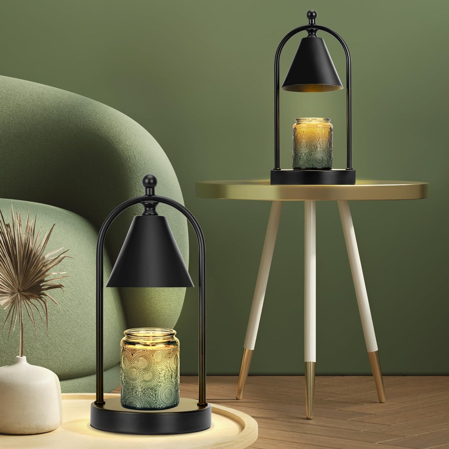 Soilsiu 2 Packs Candle Warmer Lamp with Timer, Electric Black Candle Warmer Light for Bedroom, Dimmable Wax Melts Warmer for Candle Jars, Home Decor Beside Lamp Gifts for Women