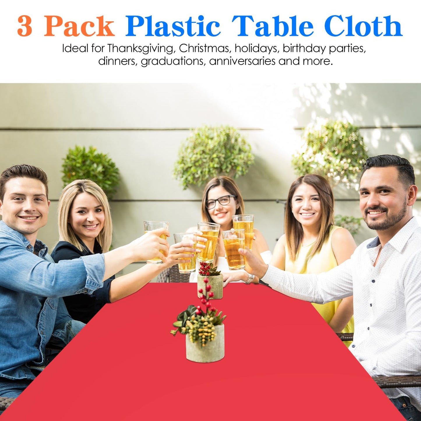 YSYJ 3 Pack Red Plastic Tablecloth Disposable Rectangular Table Cloth 54 x 108 Inch Table Cover for Parties