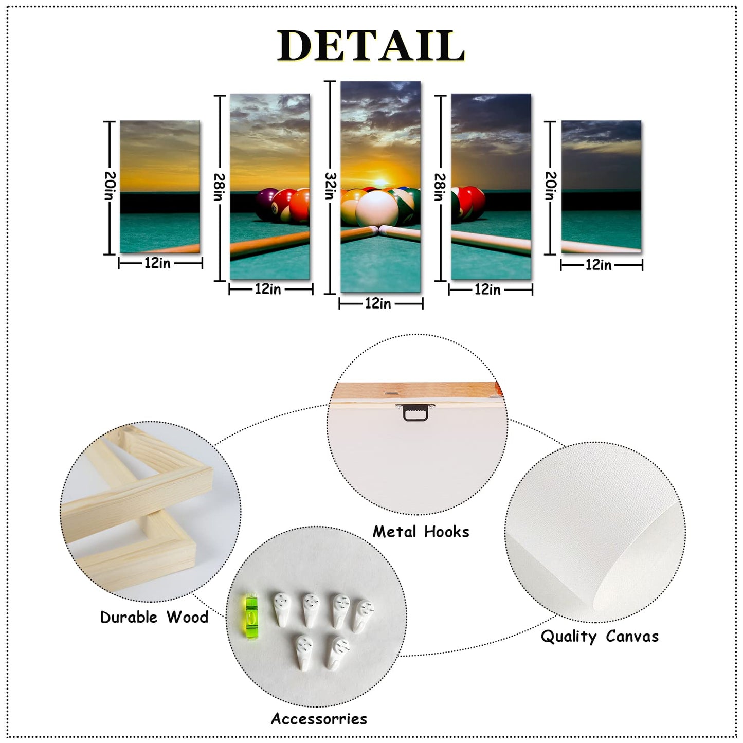 iLOOKLiKE Game Canvas Wall Art Pool Table Room Decor Billiard Balls Pictures Wall Decor Leisure Sport Painting Prints for Modern Game Room Club Bar Decoration12x20inchx2+12x28inchx2+12x32inchx1