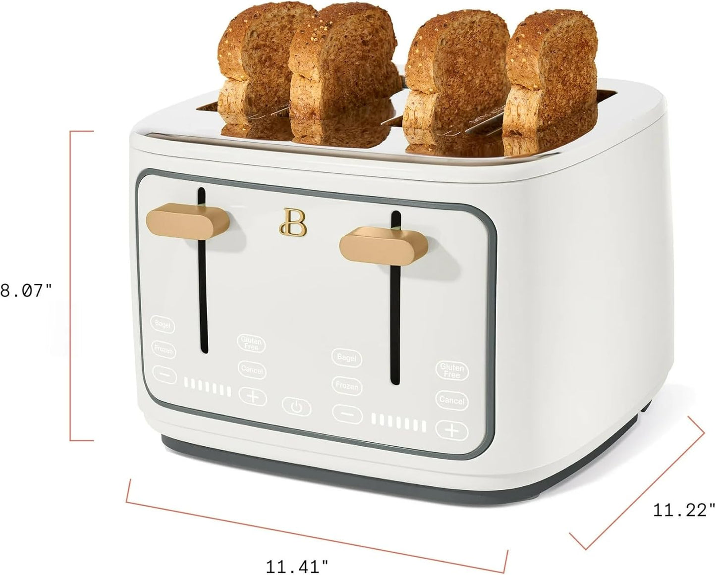 Skiennix 4-Slice Toaster - Touch Control Panel, 1800W Fast Heating, Extra Wide Slots | White Icing