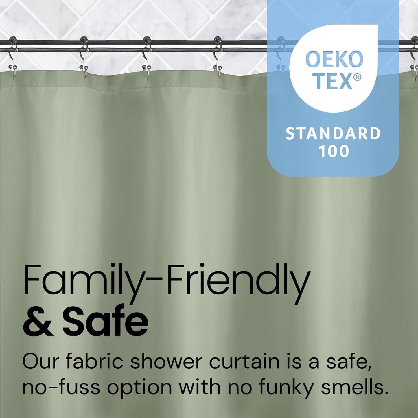 LiBa Green Shower Curtain - Water Repellent Fabric | Heavy Duty, Easy to Clean, 72" W x 72" H