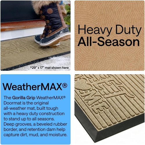 GORILLA GRIP 100% Waterproof WeatherMAX Doormat - Stain & Fade Resistant, 47x35 Natural Rubber | Easy Clean Indoor/Outdoor Mat