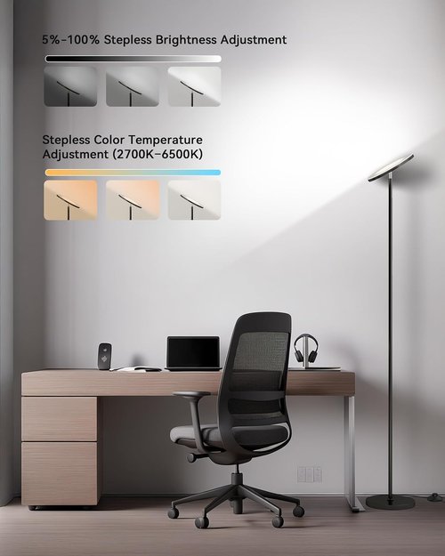 JOOFO LED Floor Lamp - Super Bright Dimmable Torchiere with Remote & Foot Switch | 69" Modern Design for Living Room, Bedroom, Office