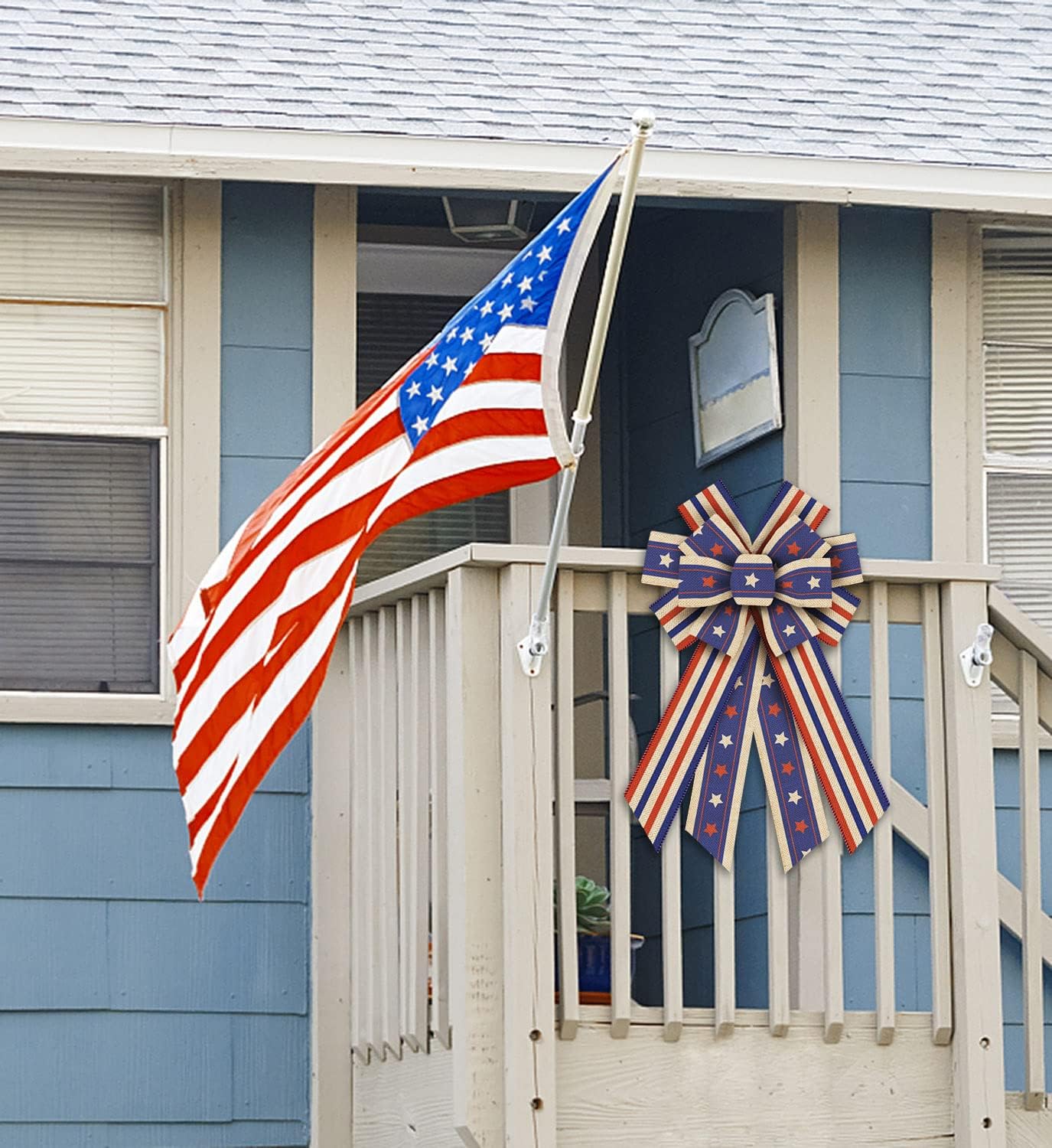 Skiennix Patriotic Wreath Bows - July 4th American Flag Burlap Decor for Indoor/Outdoor Use