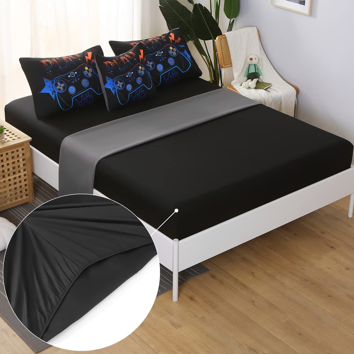 JQinHome Full Gaming Comforter Sets for Boys,6 Piece Bed in A Bag 3D Video Game Bedding -All Season Soft Microfiber Gamer Bedding Sets for Kids,Pillowcase, Flat Sheet, Fitted Sheet,Cushion Cover