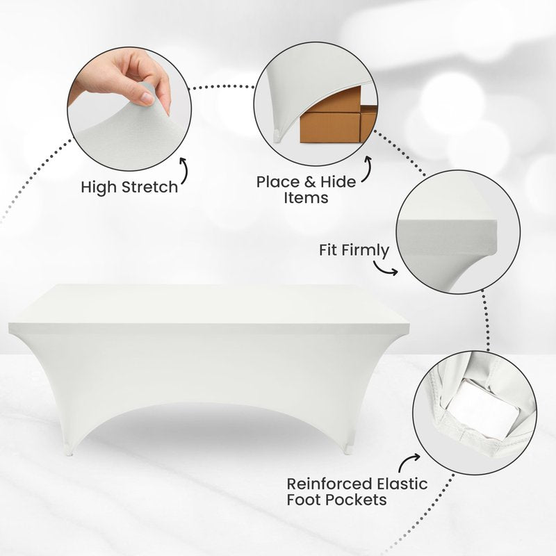 Utopia Kitchen Spandex Tablecloth 1 Pack [6FT, White] Tight, Fitted, Washable and Wrinkle Resistant Stretch Rectangular Patio Table Cover for Event, Wedding, Banquet & Parties [72Lx30Wx30H Inch]