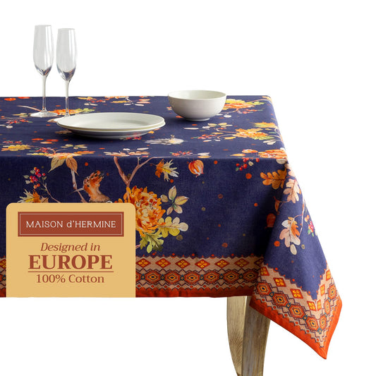 Maison d' Hermine Table Cloth Rectangle Table 100% Cotton 60 x 120 Inches Fall Tablecloth Reusable Everyday Use for Thanksgiving Christmas Decorations Dining Farmhouse Party (Kelim - Infinity)