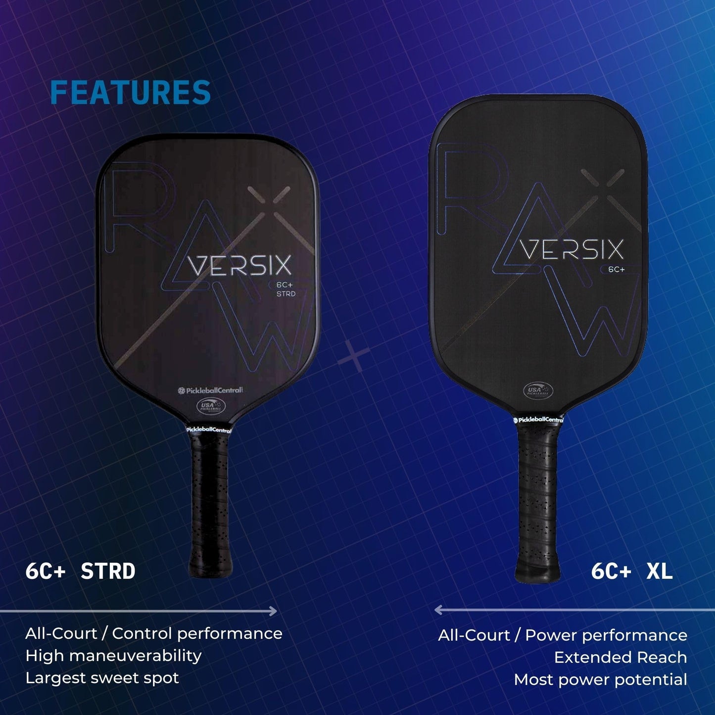 VERSIX RAW Carbon Fiber Pickleball Paddle, Extended 5.75" Handle, Carbon Fiber, 7.9oz (Midweight), 15mm Core…