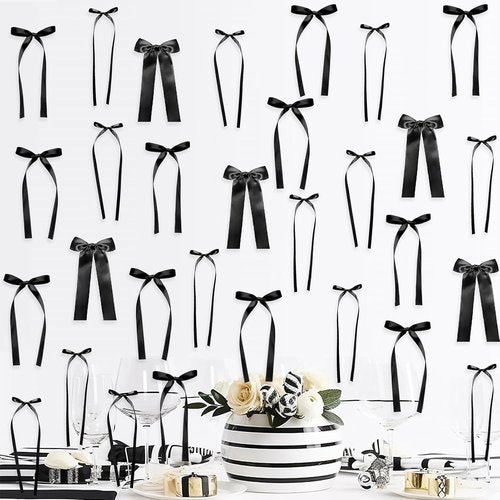 Black Bow Birthday Decorations - 45 Pcs DIY Ribbon Bow Wall Decor | 3 Sizes for Parties & Events