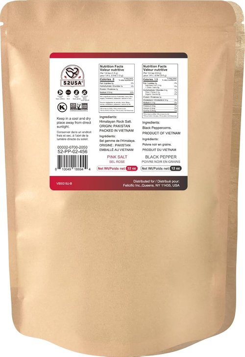52USA Whole Black Peppercorns 12 oz | Himalayan Pink Salt Coarse Grain 2 lb - Perfect for Seasoning