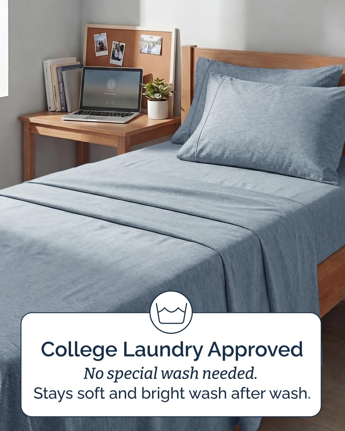 Skiennix Extra Deep Twin XL Sheet Set | 4-Piece Breathable Cooling Bedding - Soft, Wrinkle-Free, Heathered Blue