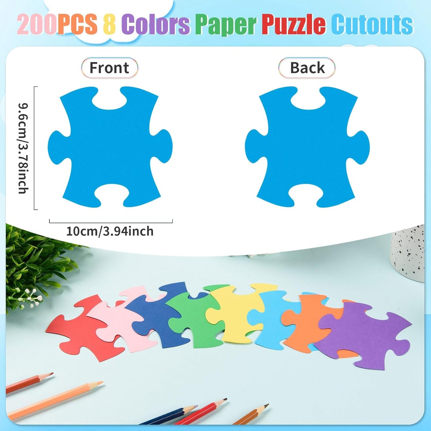 MixTeach 200 Pcs Puzzle Pieces | 4 Inch Die Cut Paper Accents for Classroom & Party Decorations