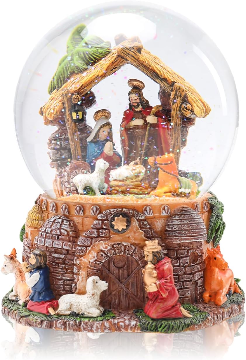 Taman Christmas Nativity Snow Globe - Musical Glittering Snowflakes & Lighted Tabletop Décor