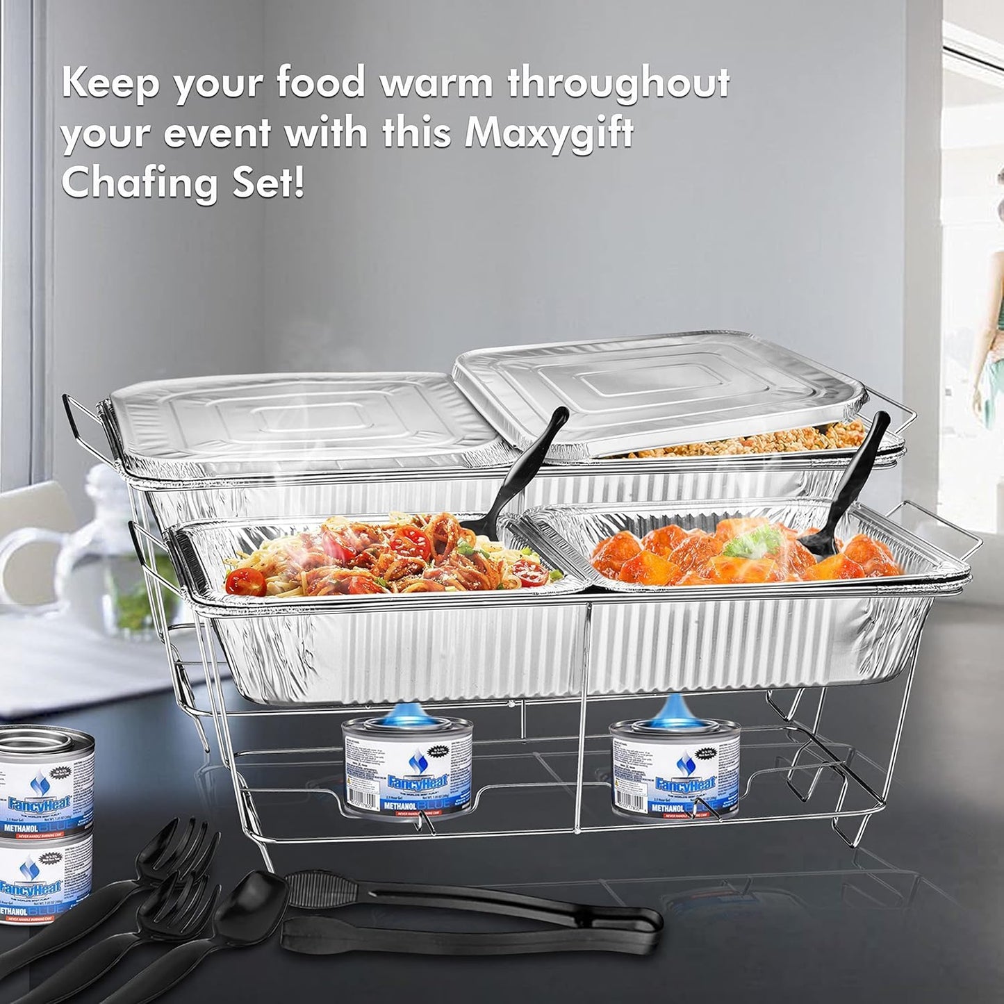 MAXYGIFT Chafing Wire Rack Buffet Stand - Full Size Racks For Dish Serving Trays Food Warmer (6)