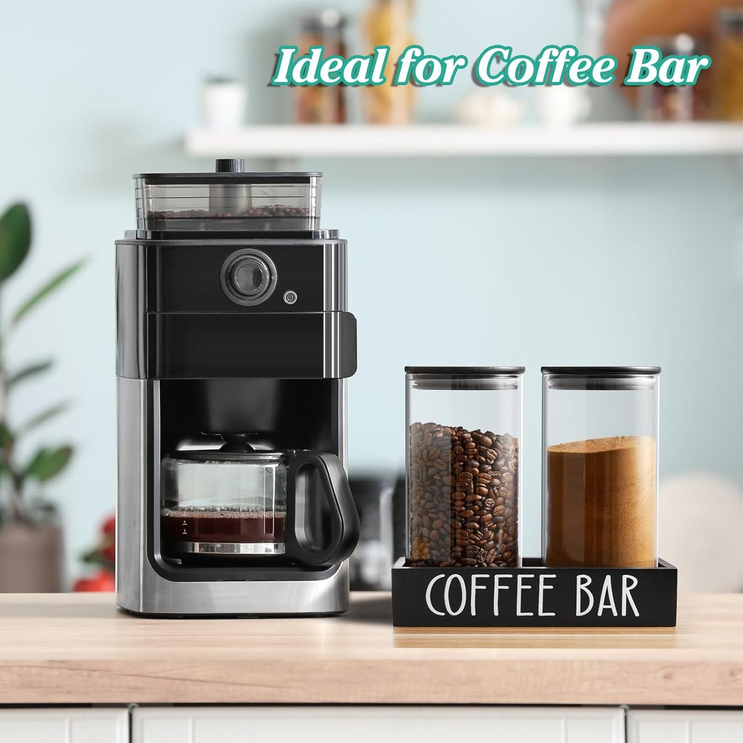 OUTNILI Broom Holder Wall Mount & Coffee Canister Set - Space-Saving Organization Solution