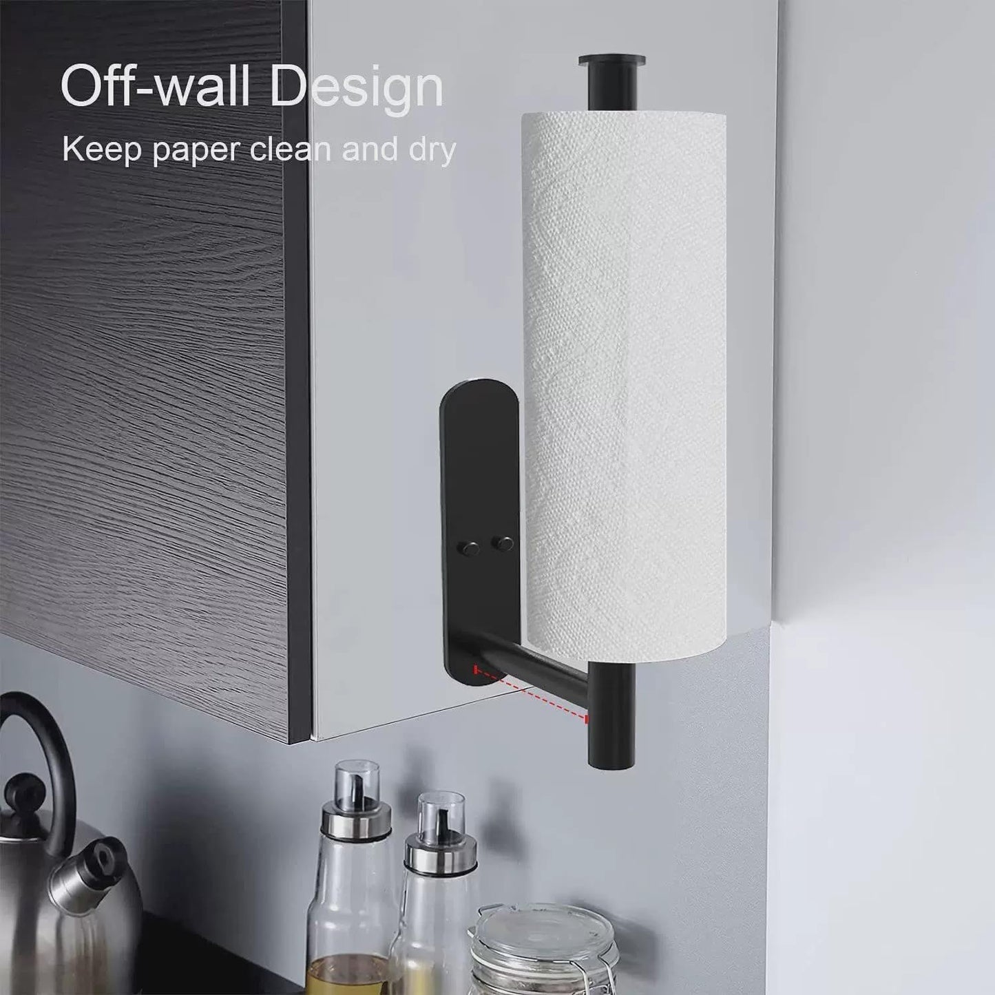 Skiennix Paper Towel Holder - Wall Mounted, Self-Adhesive or Drilling, 304 Stainless Steel, 13 Inch - Black