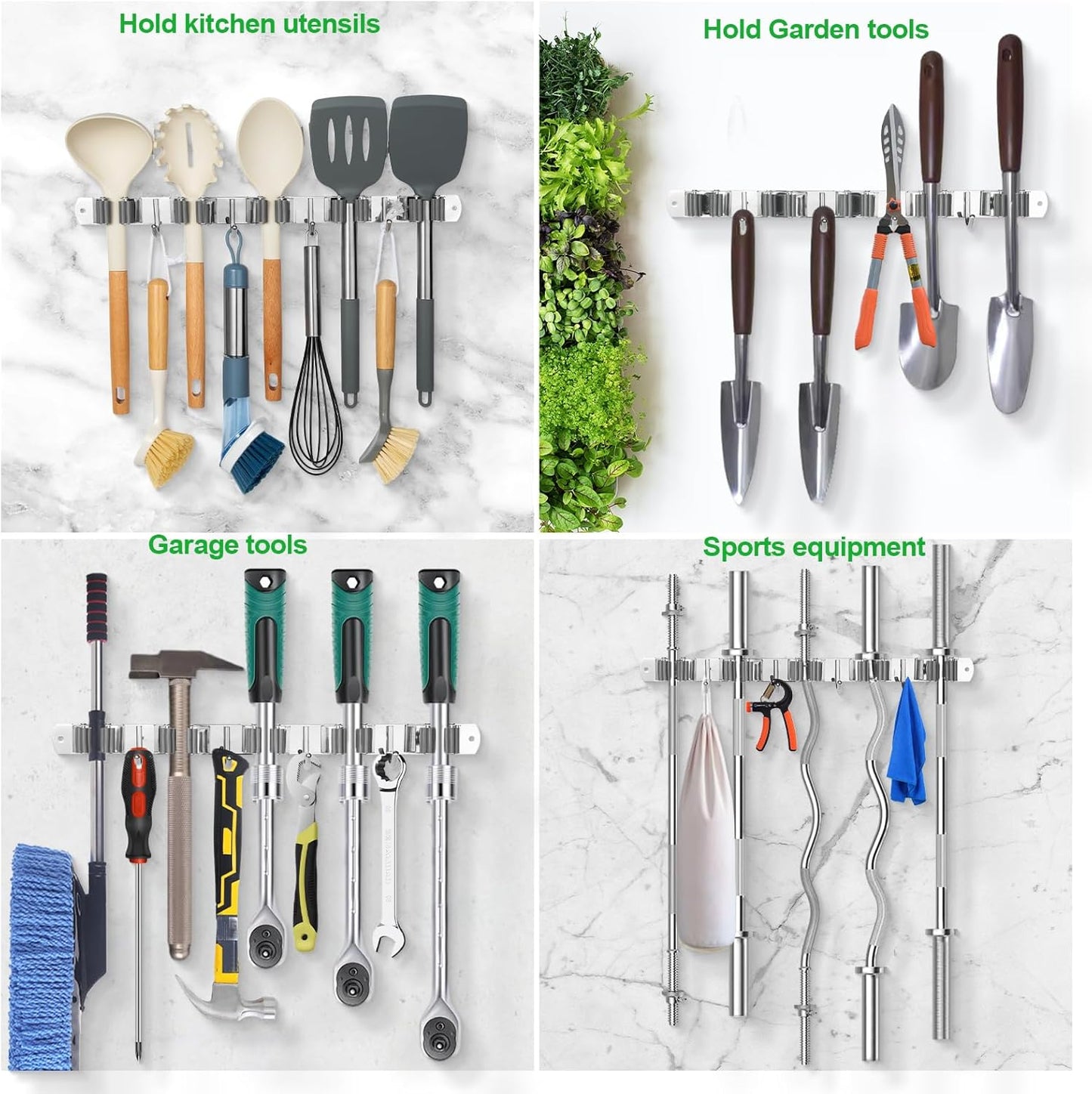 Voze Mop and Broom Holder - 3 Racks & 4 Hooks, Heavy-Duty Self-Adhesive Organizer for Home & Garage