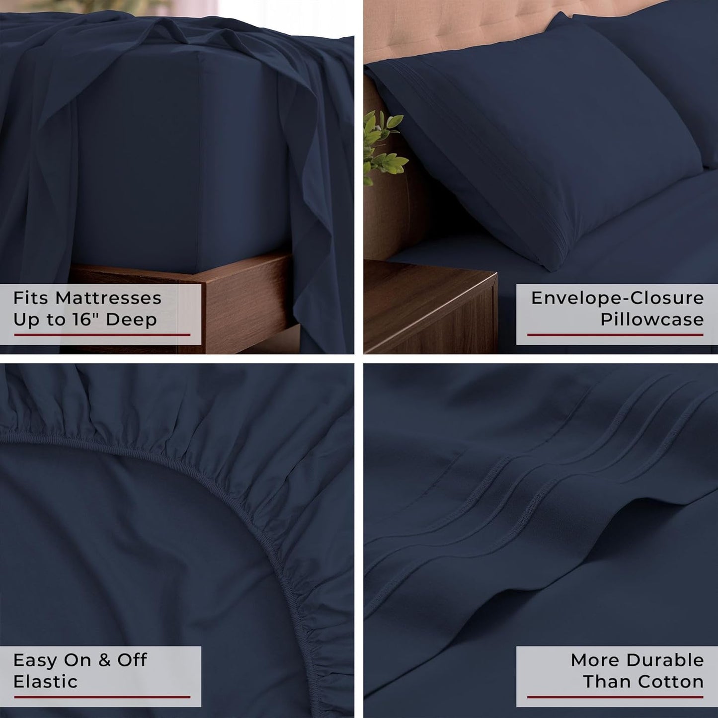 Mellanni King Sheets Set - 4 PC Hotel Luxury Bedding | Extra Soft, Cooling, Wrinkle-Resistant (King, Navy Blue)